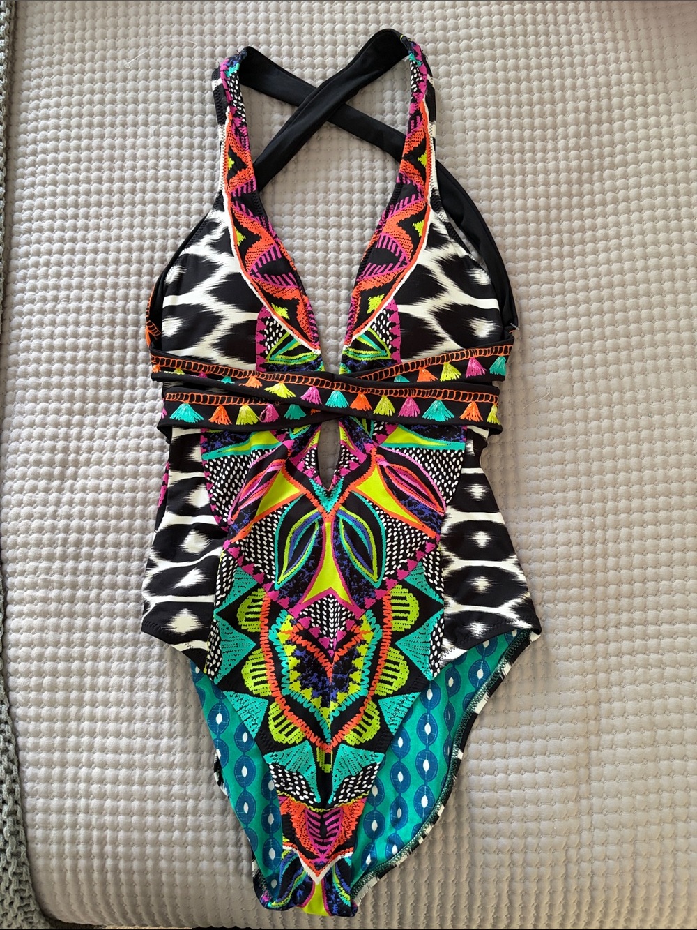 Trina Turk Teal and Navy Multicolor Printed Swimwear